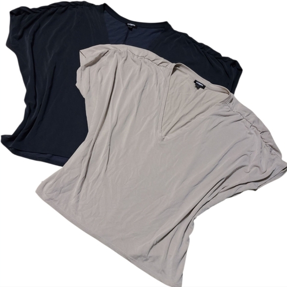 Express Tops - 2 Super Soft EXPRESS Dark Gray/Lavender V-Neck Flowy Tees-L